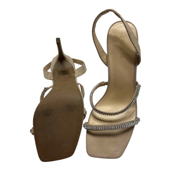 Bebe Beige Strappy Heels with Rhinestones - Picture 2 of 4